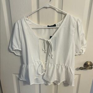 White Women's Top with Tie Detail